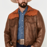 Men’s Two-Tone Block Western Leather Jacket