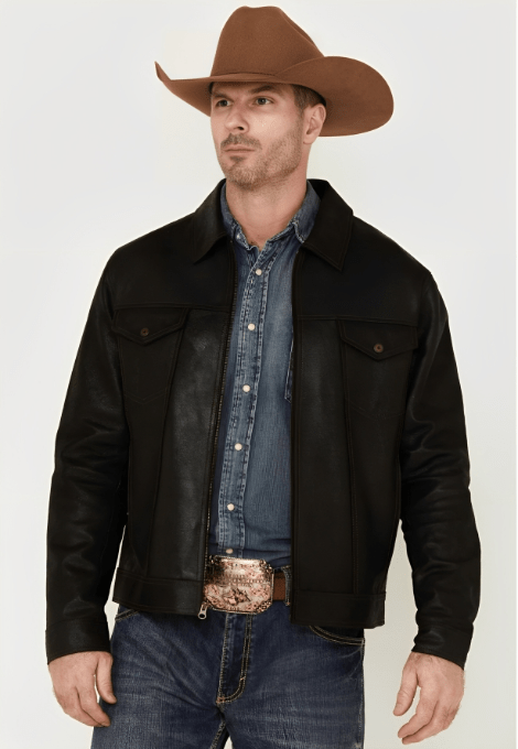 Men-Solid-Black-Trucker-Leather-Jacket-Front-Yellowstone-Tv-Jackets