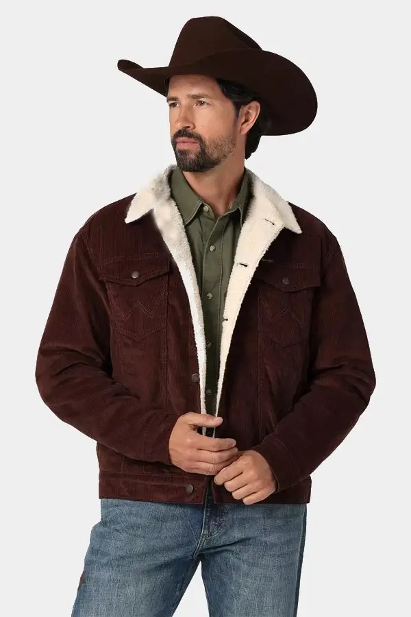 Mens-sherpa-lined-corduroy-Western-jacket-Front-Yellowstone-Tv-Jackets