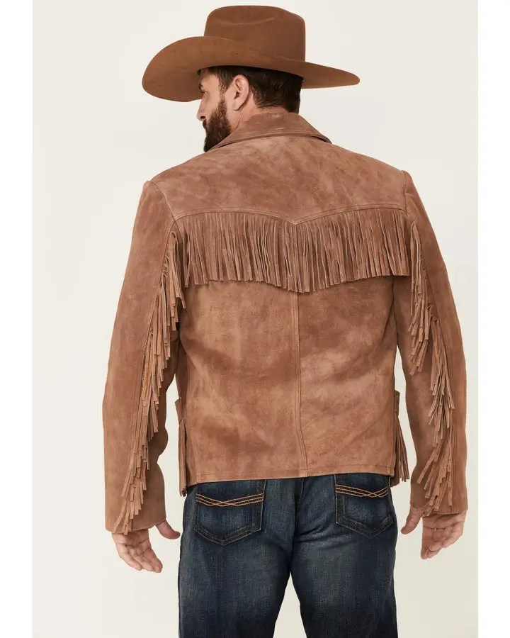 MENS-Brown-Real-Suede-FRINGE-LEATHER-JACKET-Back-Yellowstone-Tv-Jackets