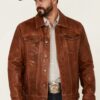 Mens-Tan-Leather-Trucker-Jacket-Front-Yellowstone-Tv-Jackets