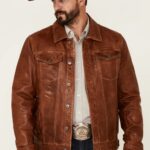 Men's Tan Leather Trucker Jacket